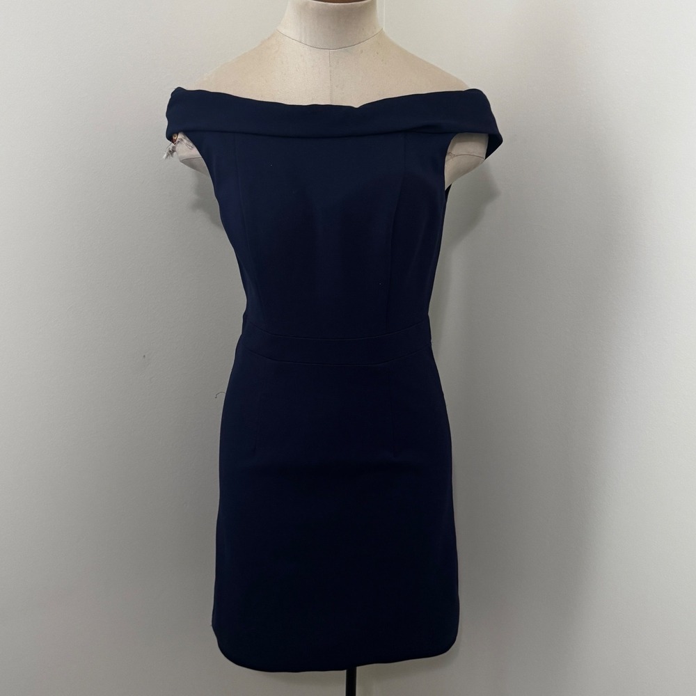 Sherri Hill 6 Navy Blue Off Shoulder Mini Dress HOCO Dance Evening Cocktail